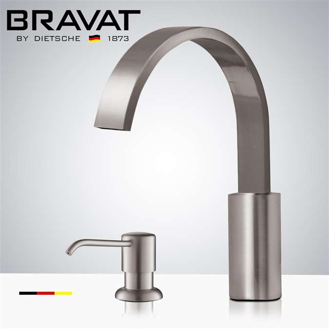 Bravat Brushed Nickel Infrared Automatic Electronic Commercial Faucet with Manual Soap Dispenser