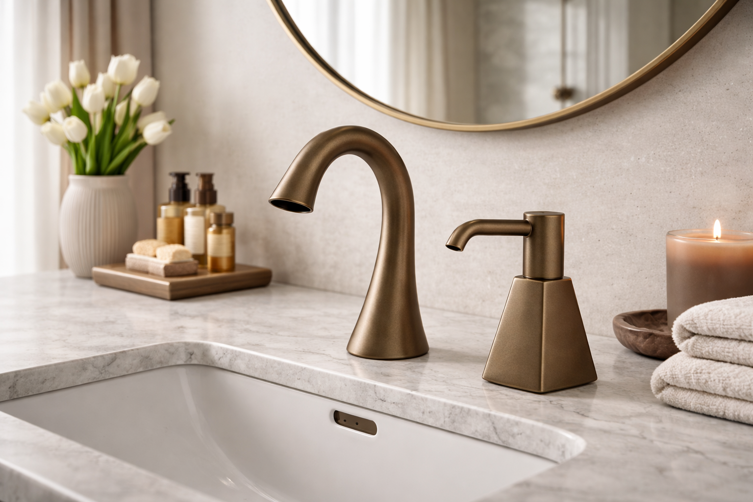 Design professionals evaluating faucet surface and integration characteristics