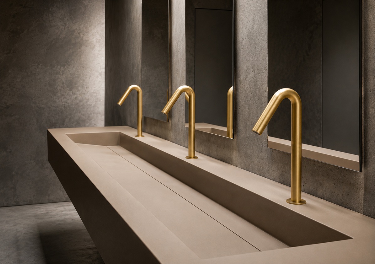 BathSelect coordinated touchless faucet and soap dispenser system for commercial restrooms