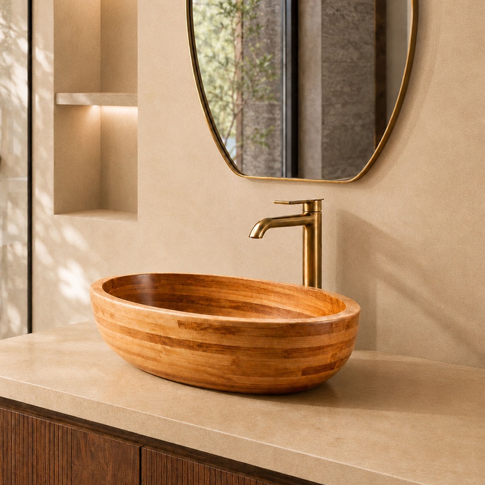 Hospitality bathroom installation illustrating installed product return restrictions