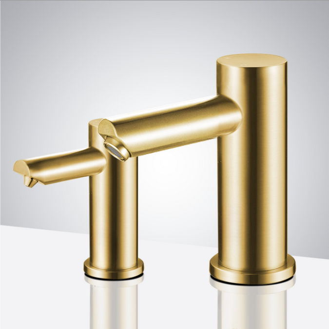 Solo brushed gold commercial dual touchless faucet and soap dispenser