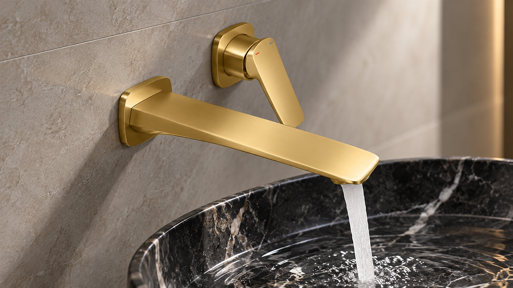 Wall mounted bathroom sink faucet for architectural vanity designs