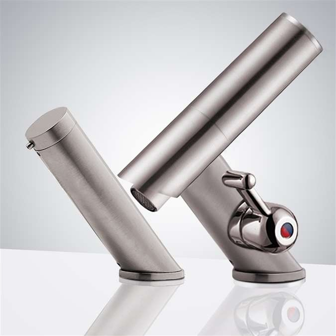BathSelect all in one thermostatic brushed nickel sensor faucet and soap dispenser