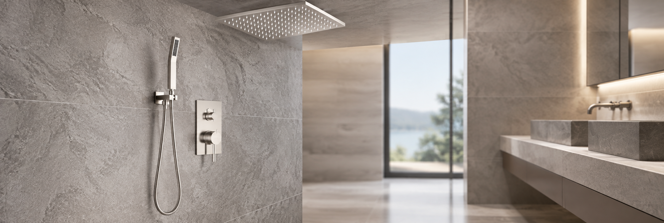 BRAVAT luxury brushed nickel ceiling rainfall shower system with handheld shower
