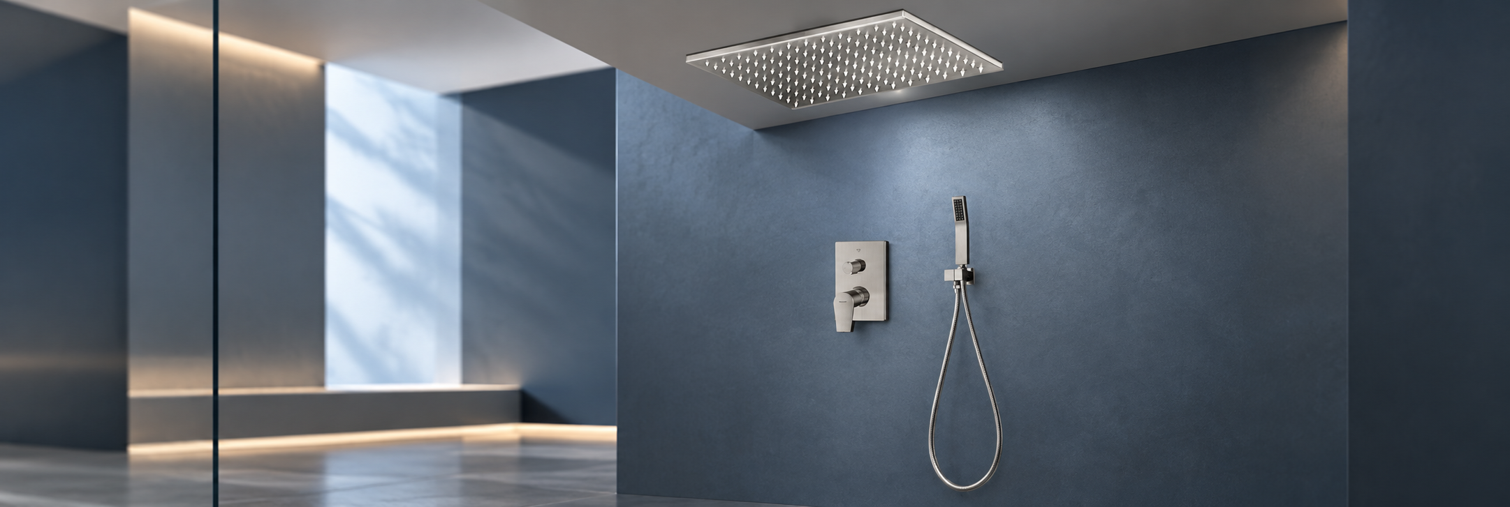 BRAVAT LED brushed nickel ceiling rainfall shower system with handheld shower