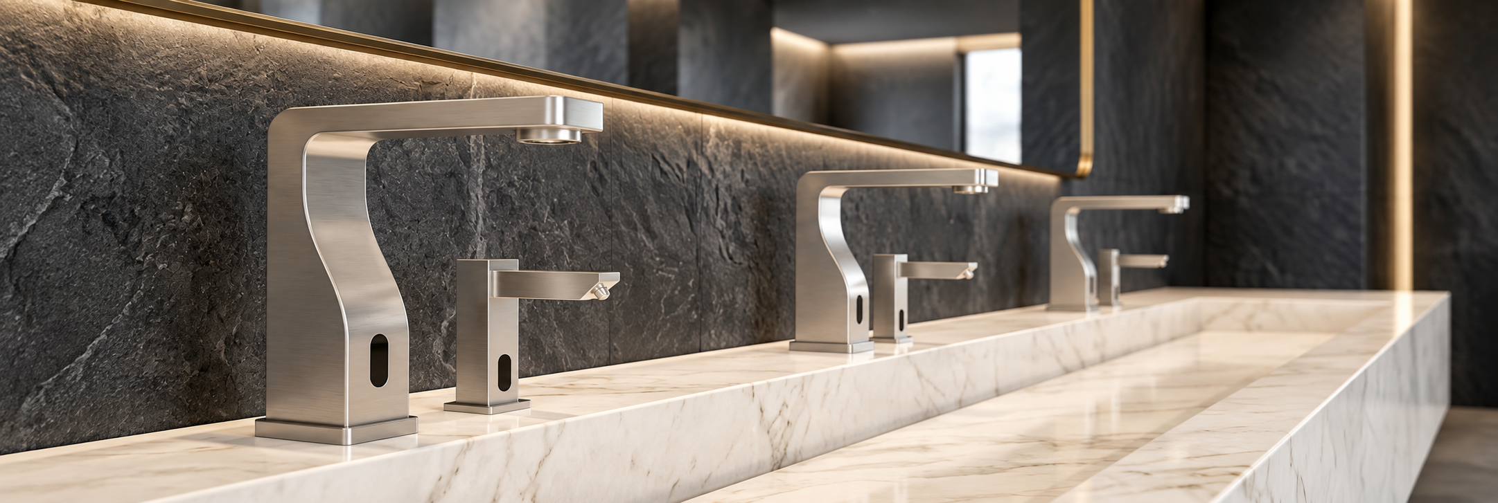 BathSelect coordinated touchless faucet and automatic soap dispenser systems