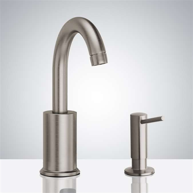 BathSelect Brushed Nickel Infrared Automatic Electronic Commercial Faucet with Manual Soap Dispenser