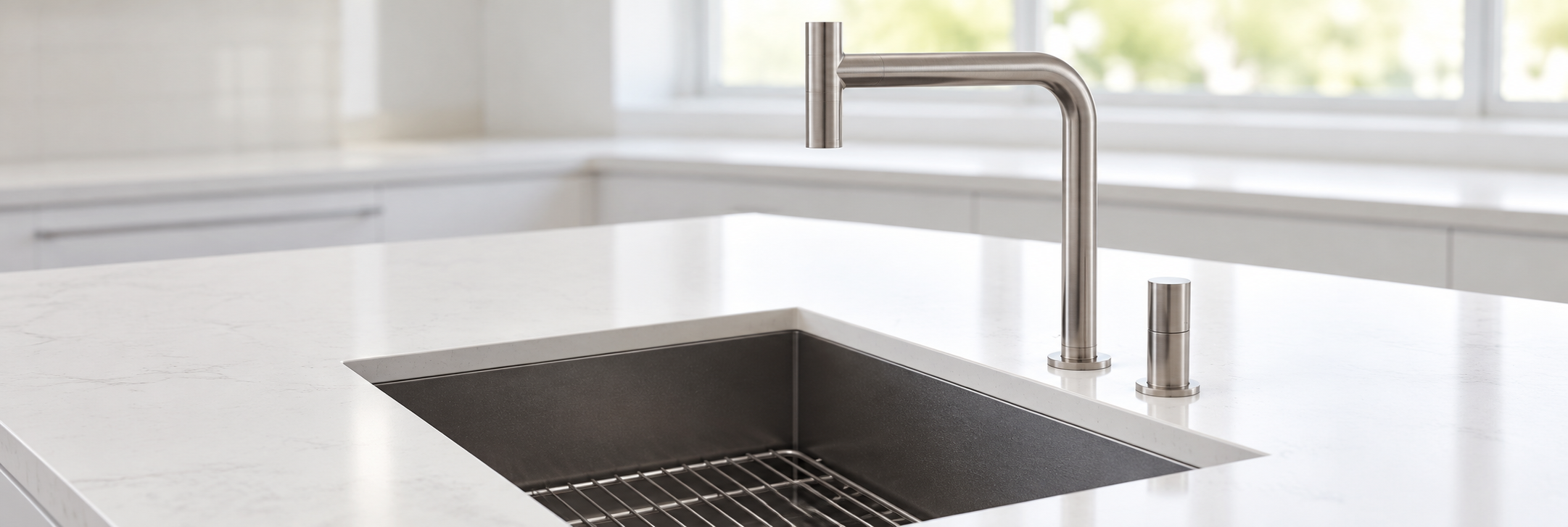 White farmhouse apron front solid surface kitchen sink