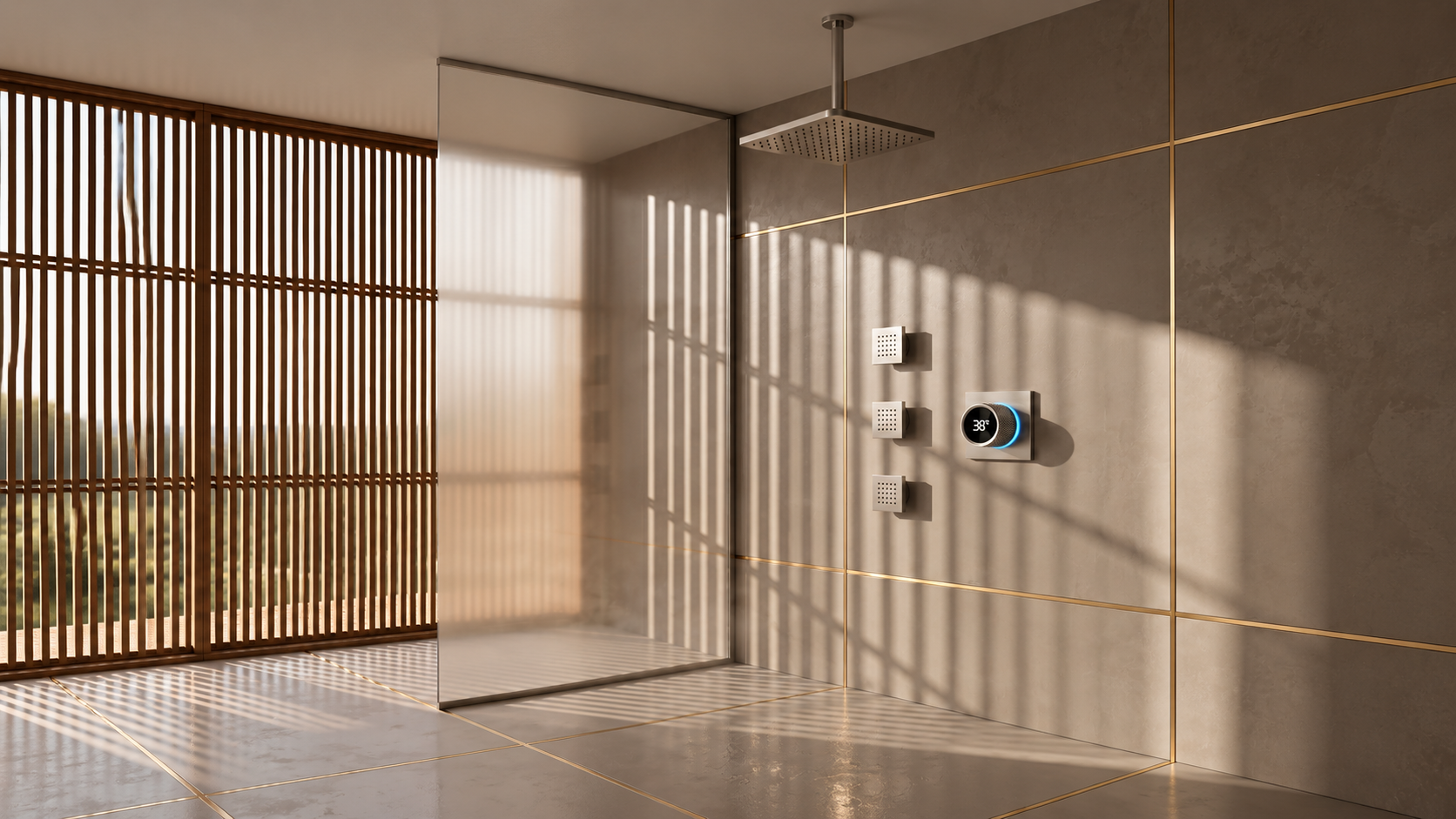 BathSelect Ivora satin nickel smart rainfall shower for luxury residential bathrooms