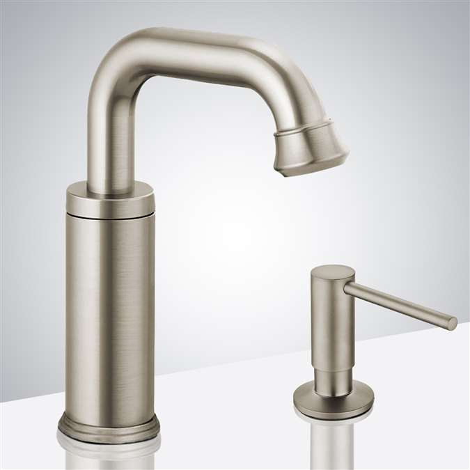 BathSelect Brushed Nickel Infrared Automatic Electronic Commercial Faucet with Manual Soap Dispenser