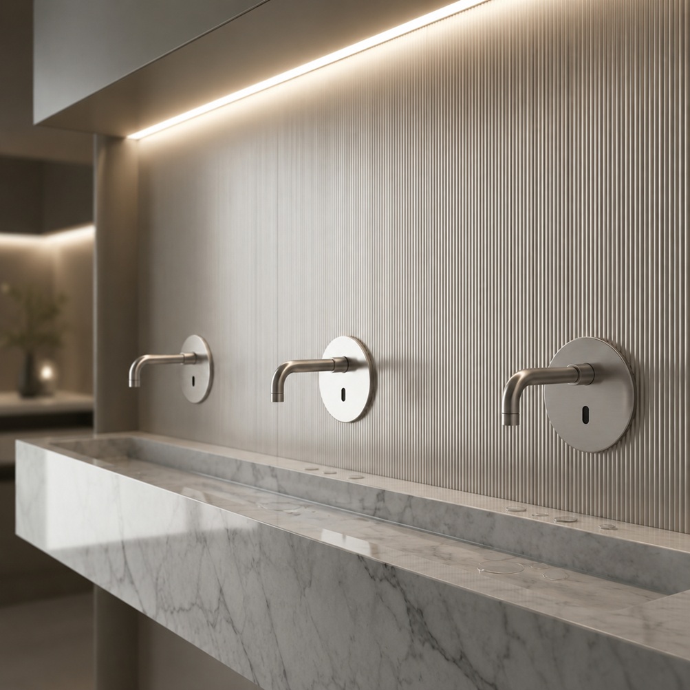 BathSelect high-traffic restroom resources with water-saving faucets, soap dispensers, and resilient fixtures