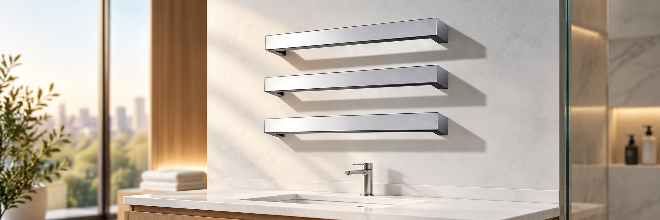 BathSelect three-bar chrome wall-mounted electric heated towel rack