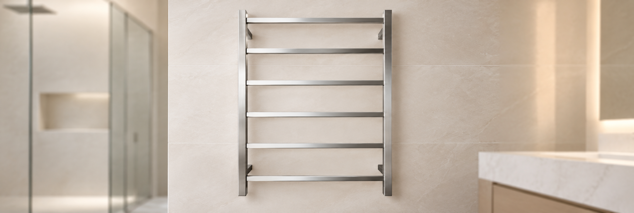 BathSelect brushed stainless steel seven-bar square-tube wall-mounted electric towel warmer