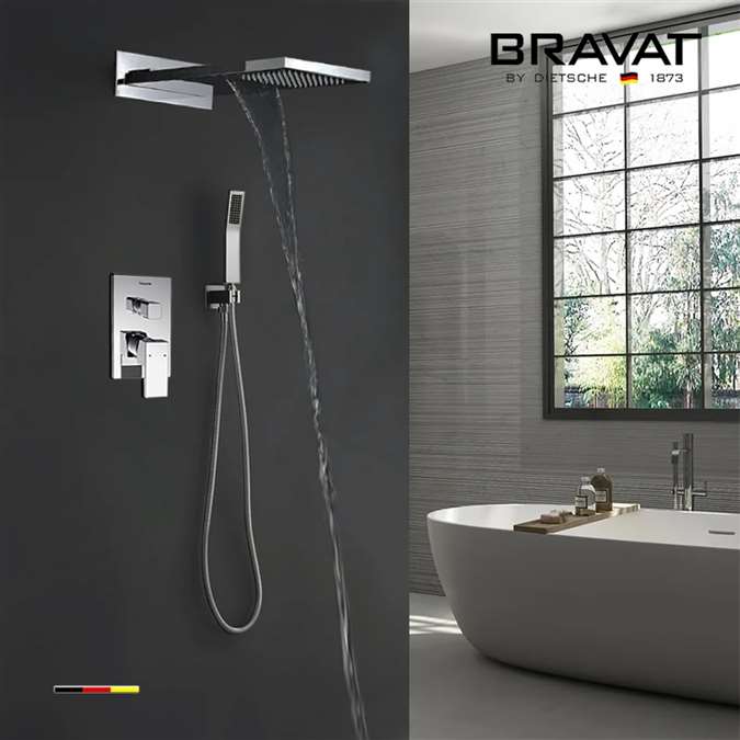 Bravat Chrome Shower Set with Concealed Wall Mount Shower 