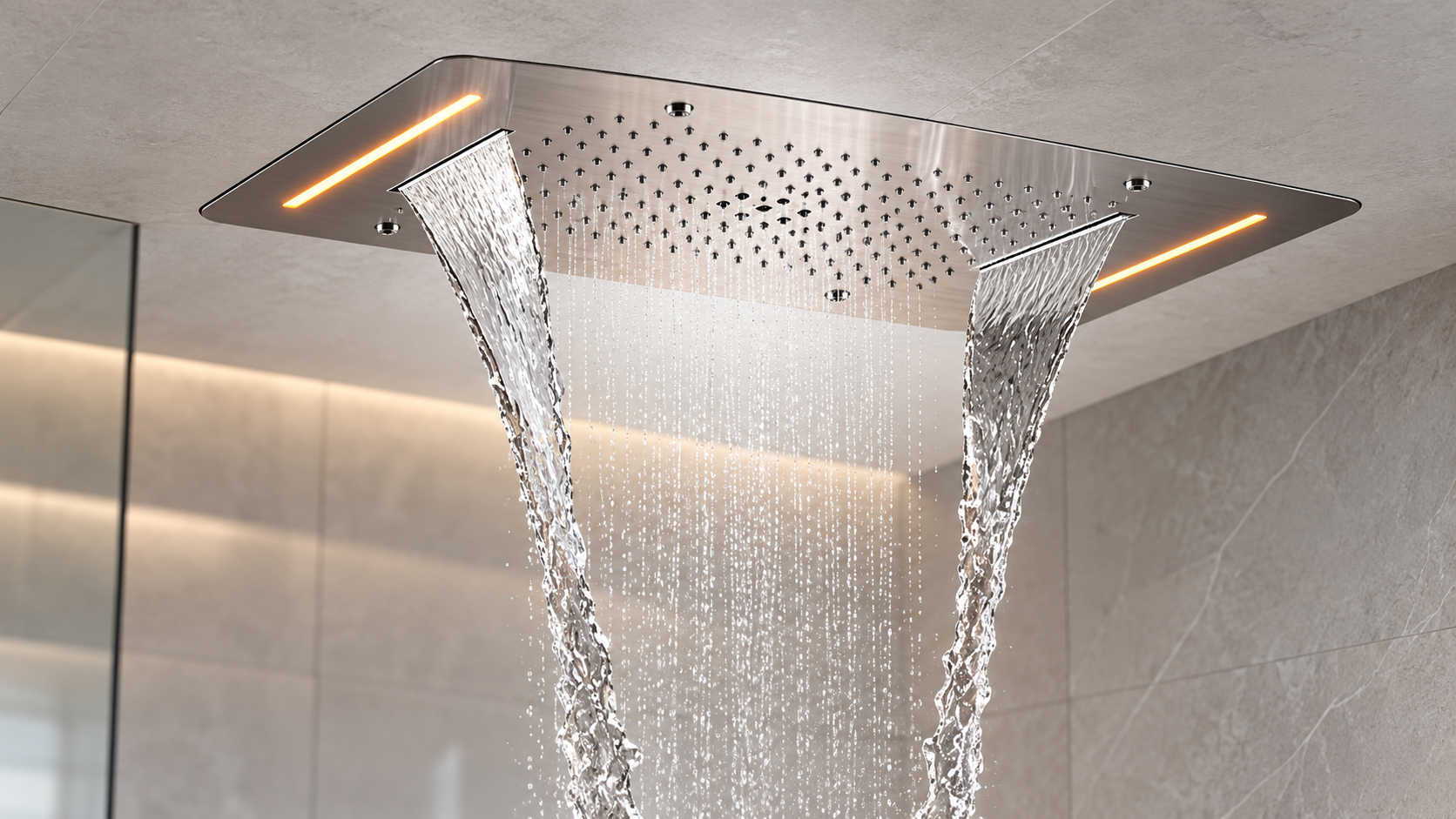 Multifunction brushed nickel shower systems for multifamily developments