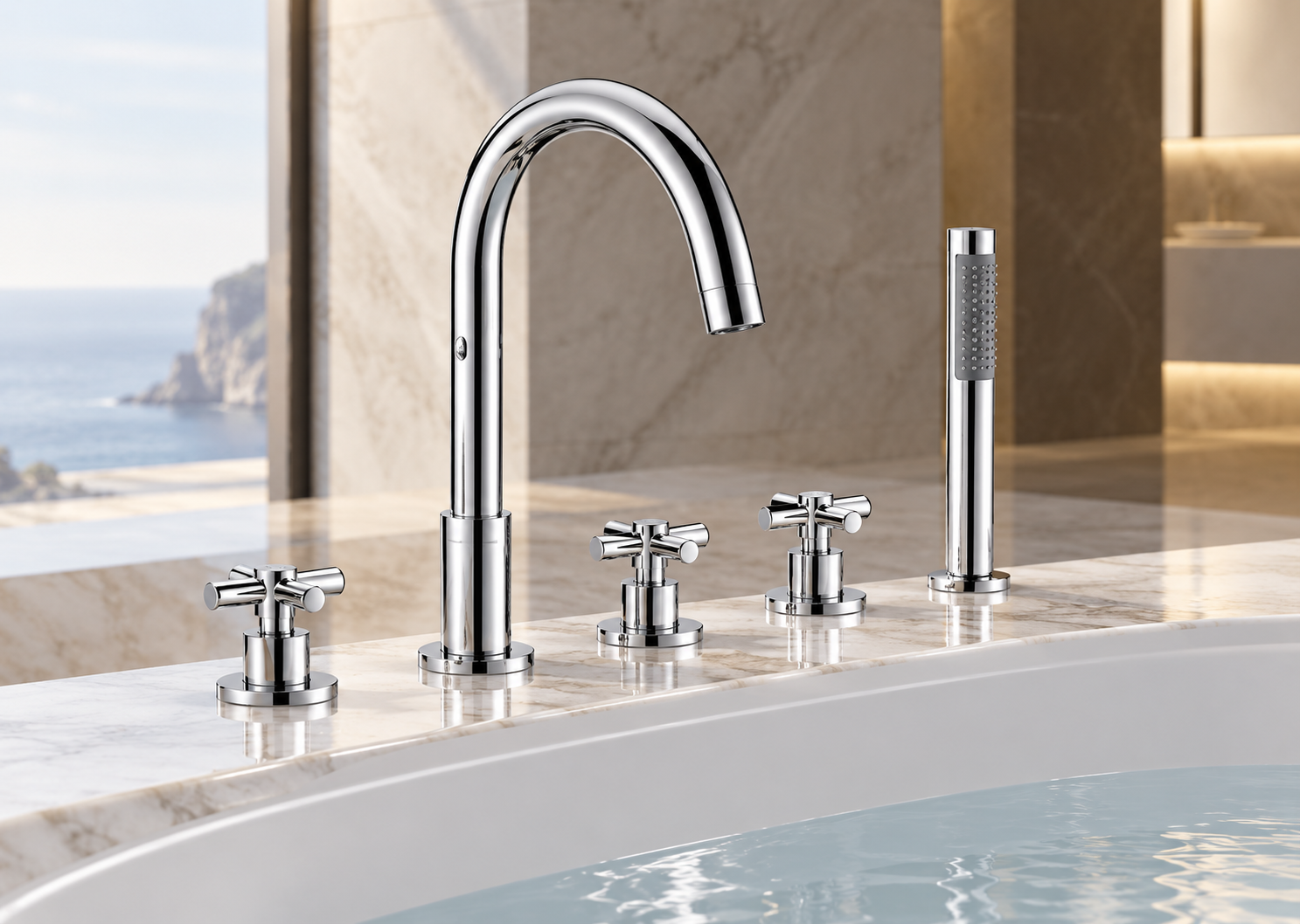 Chrome bathtub faucets for hospitality bathroom projects