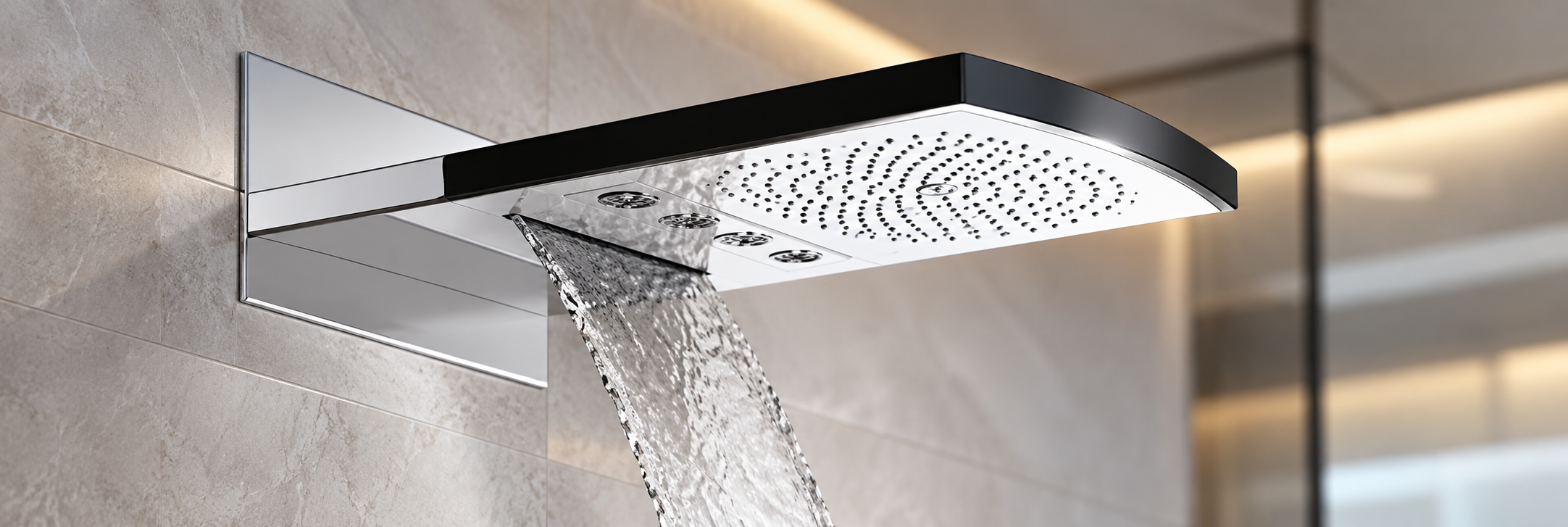 BathSelect brushed nickel waterfall shower head collection