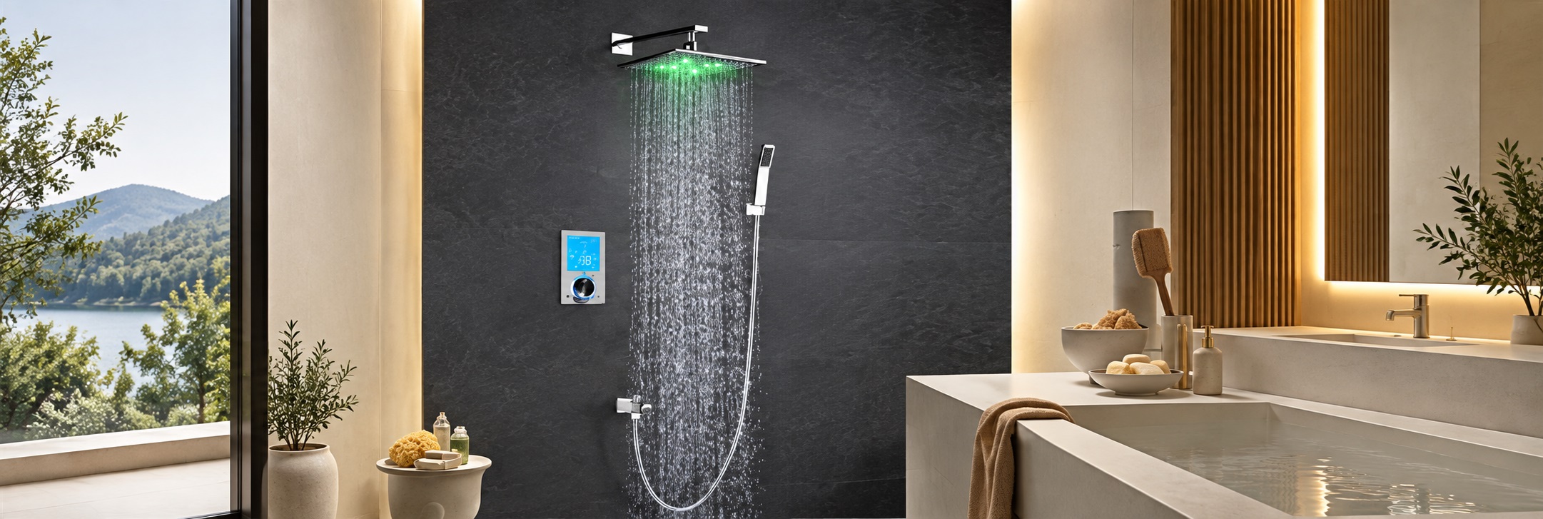 BathSelect Prismara chrome dual rainfall shower system with body sprays