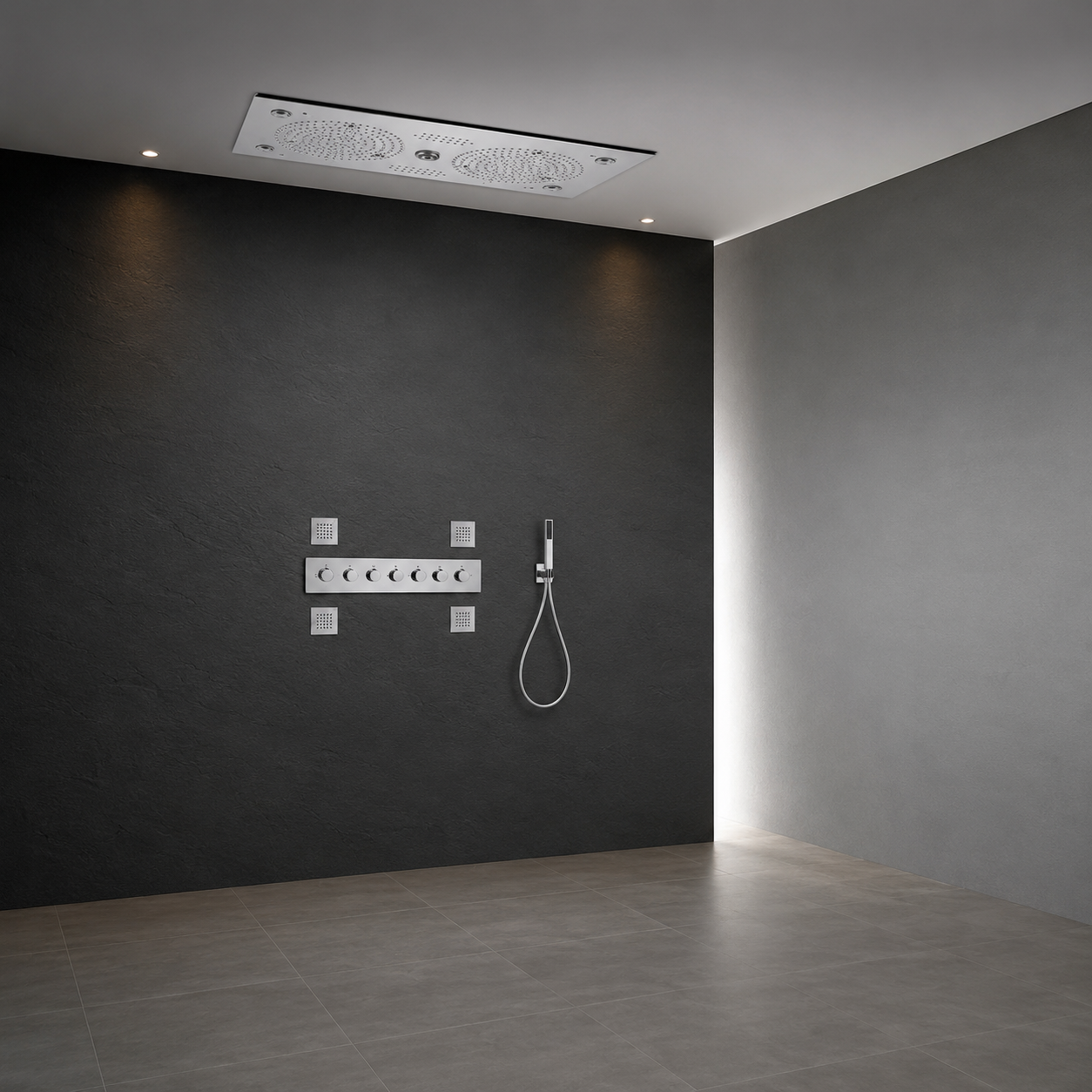 BathSelect Magenta Polished Chrome LED Thermostatic Recessed Ceiling Musical Shower System with Hand Shower