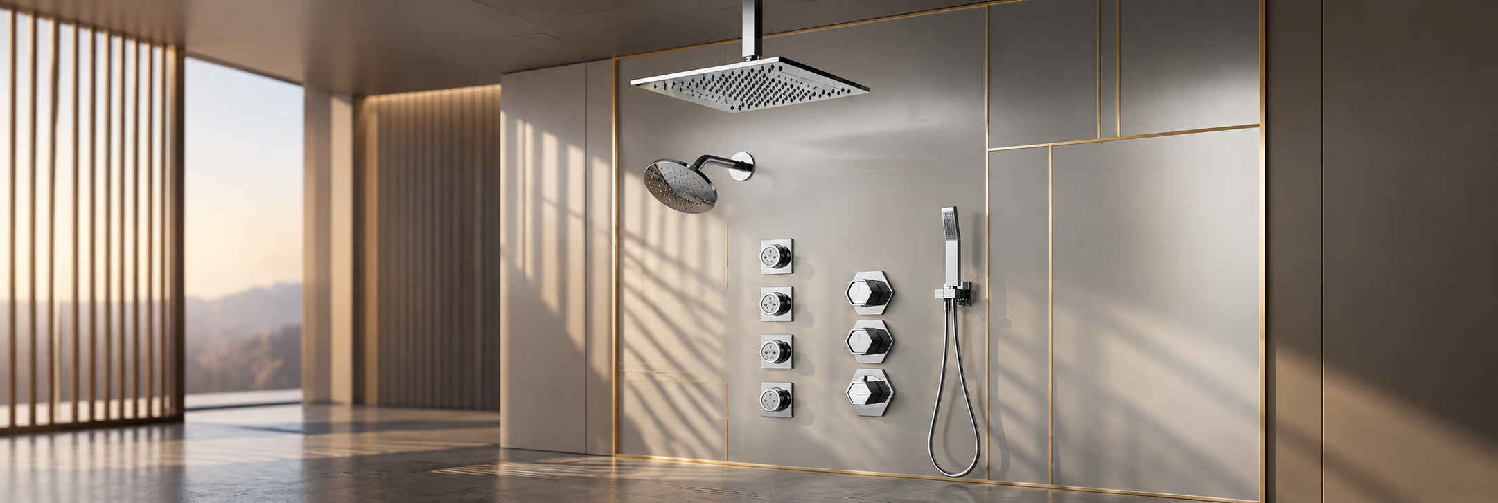 BathSelect Prismara chrome dual rainfall shower system with body massage sprays