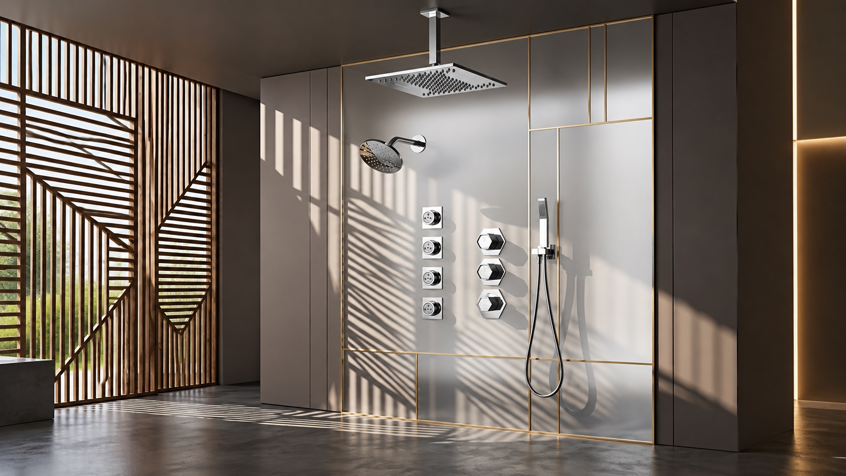 BathSelect Luna chrome round rainfall shower with square handheld wand