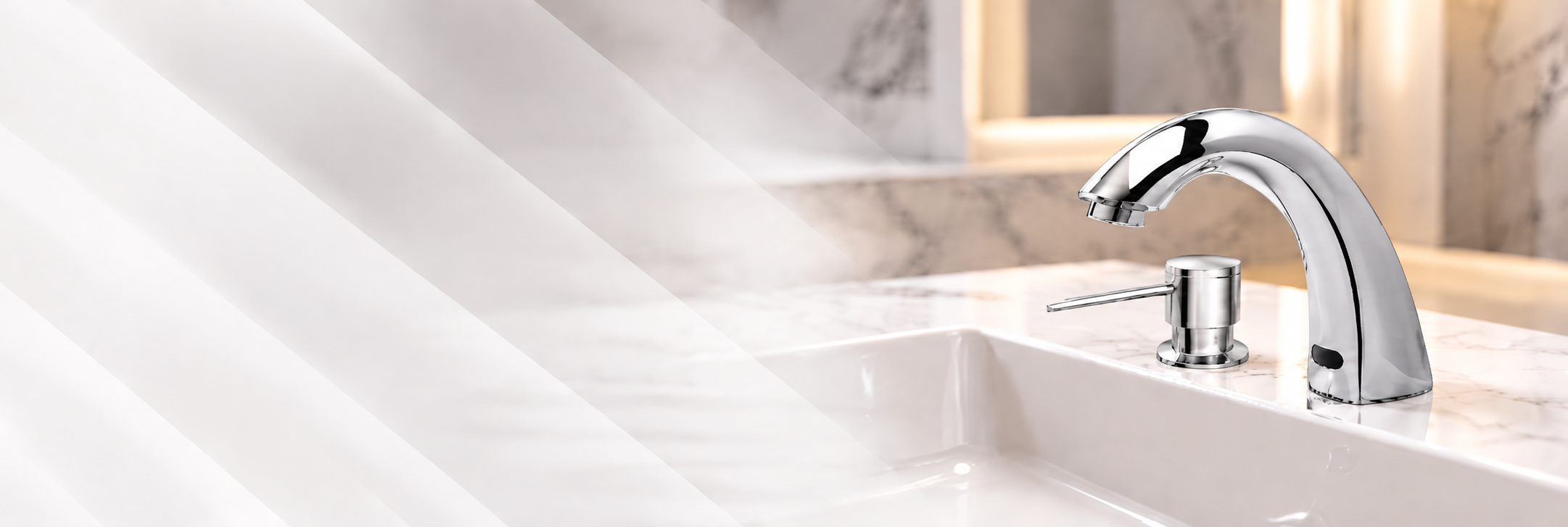 chrome-touchless-bathroom-faucet-soap-dispenser-marble-vanity