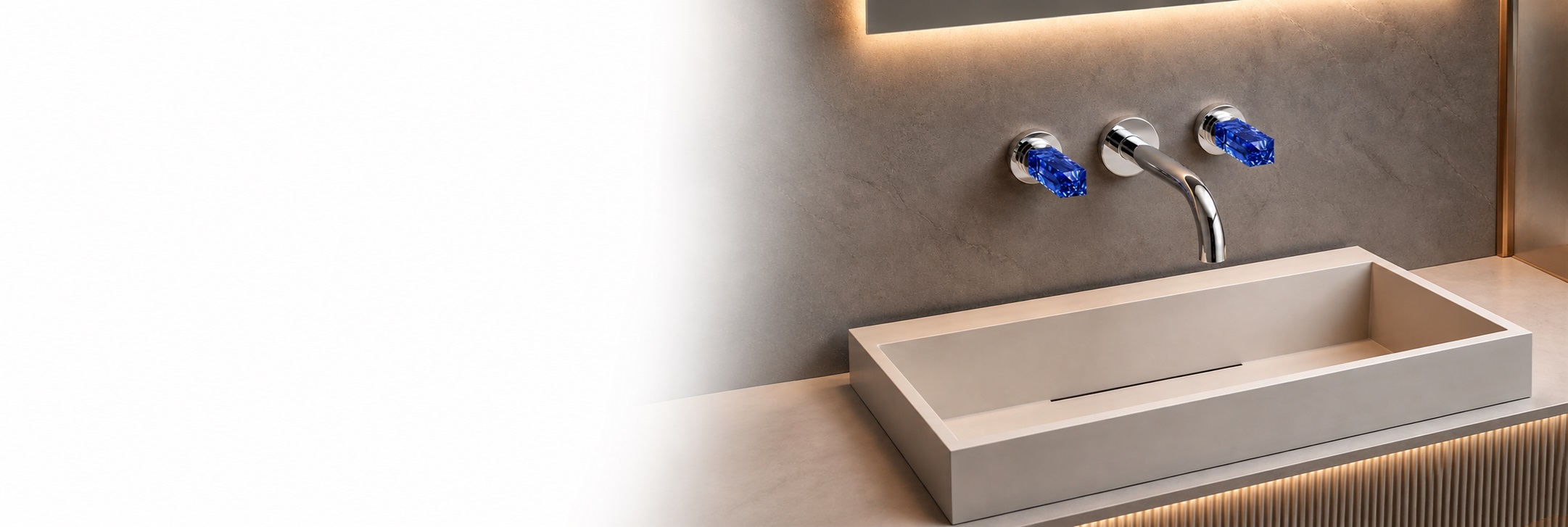 BathSelect DuoAurex Chrome wall-mounted bathroom faucet with blue crystal handles