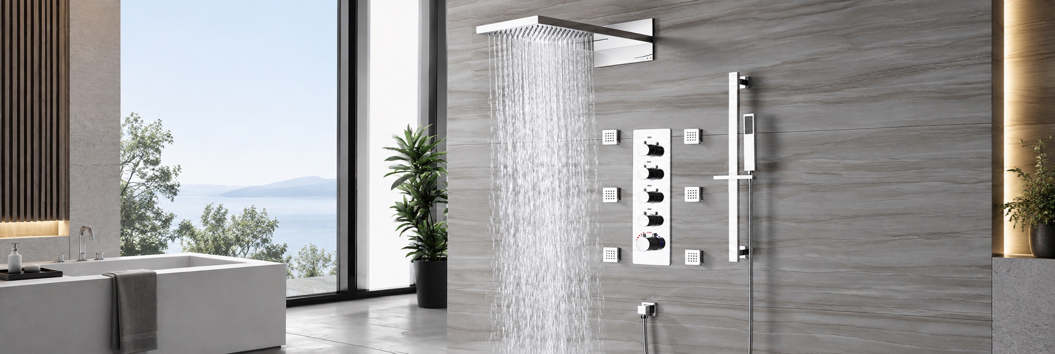 BathSelect Luna chrome round rainfall shower with square handheld wand