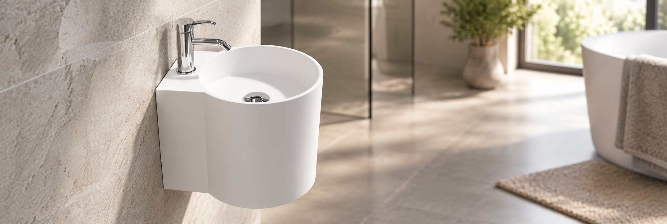 Turin freestanding solid surface stone pedestal bathroom sink with modern minimalist design