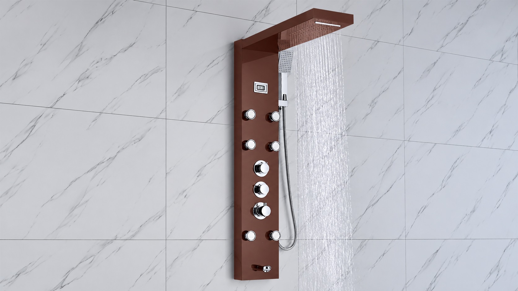 Oil rubbed bronze multifunctional shower system for multifamily residential bathrooms