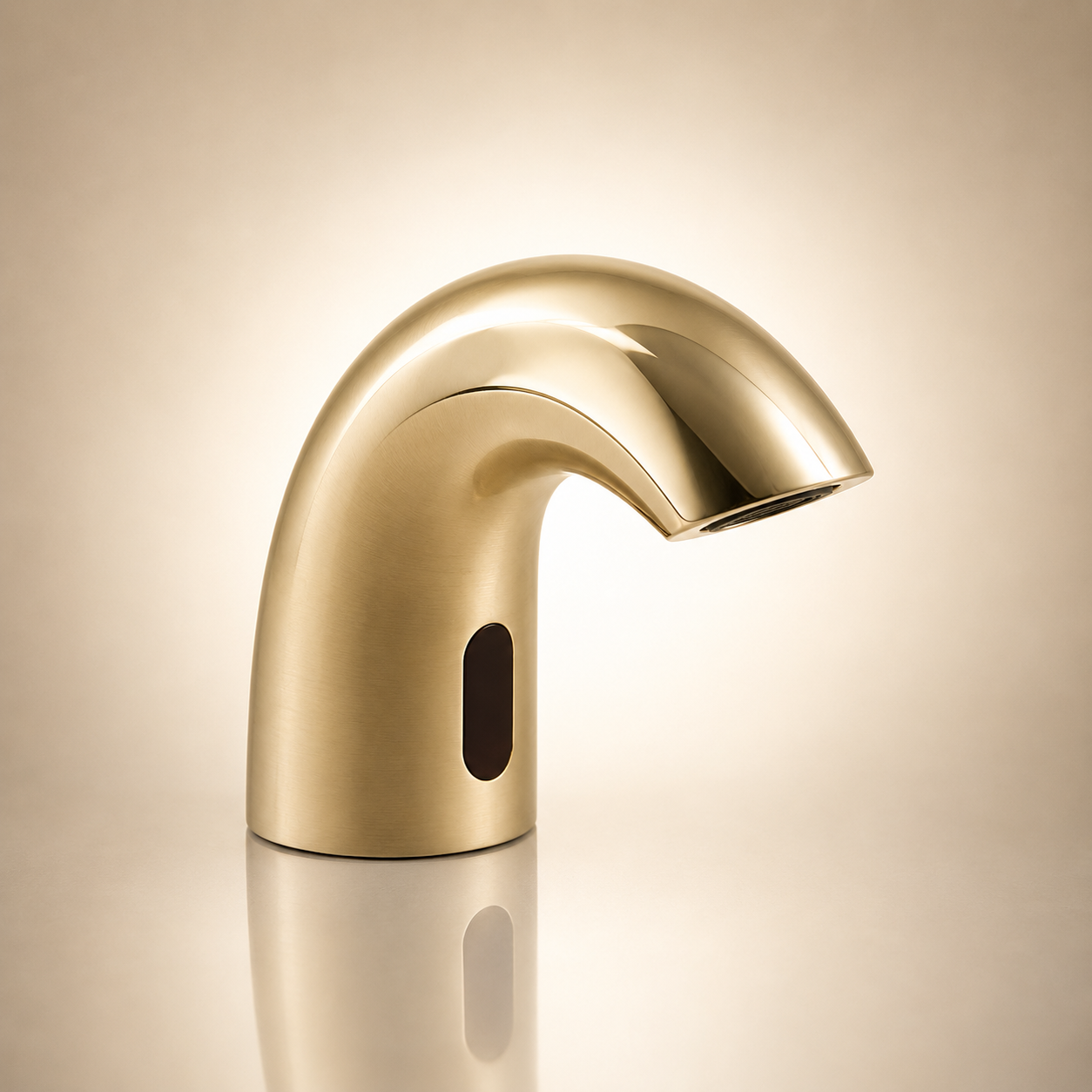 Close up of touchless automatic faucet at hotel restroom vanity