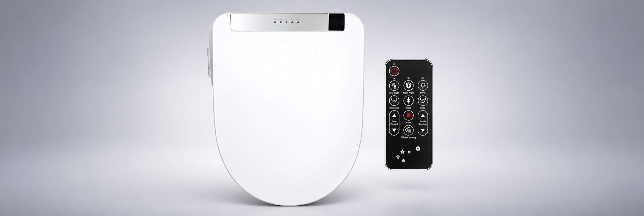 BathSelect white and silver intelligent smart toilet seat cover with electronic controls