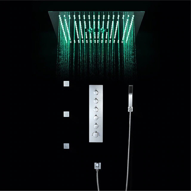 BathSelect Modern Design LED Rain Shower Head with Chrome Jet Spray & Tub Spout