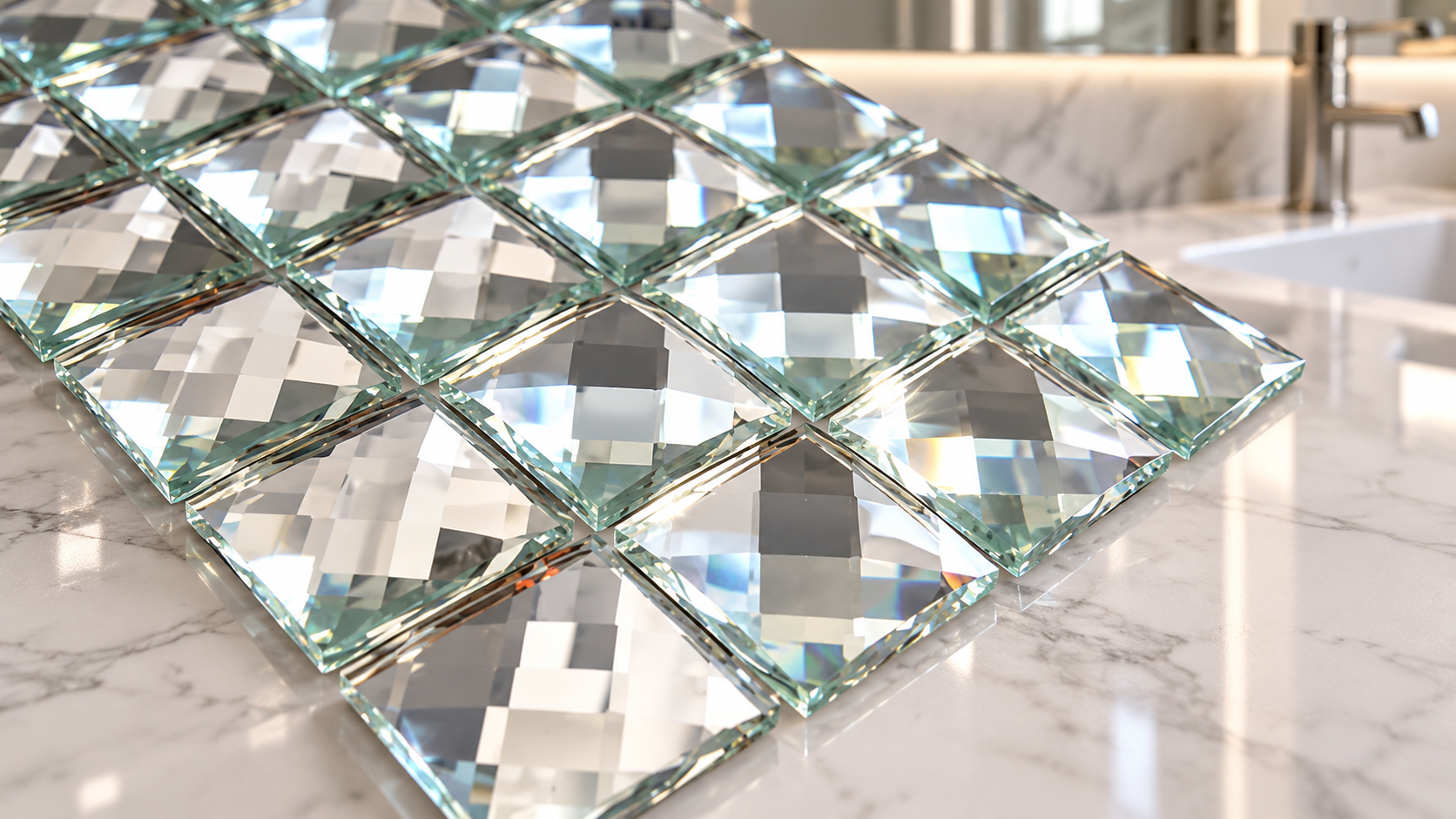 BathSelect glass mirror mosaic tiles for decorative shower walls and bathroom applications