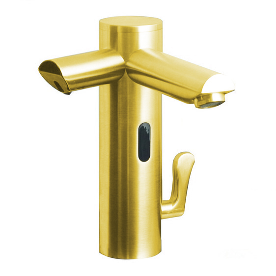Wella Shiny Gold Finish Commercial Dual Sensor Faucet with Sensor Soap Dispenser