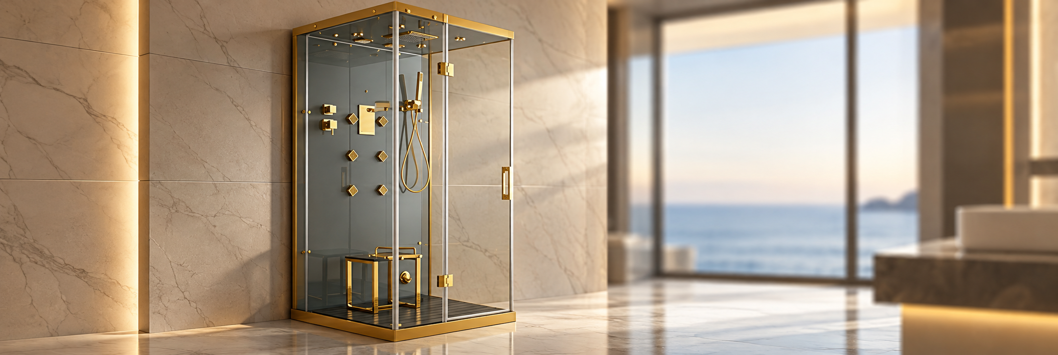 Stand-alone steam shower cabin collection for residential bathroom spa installations