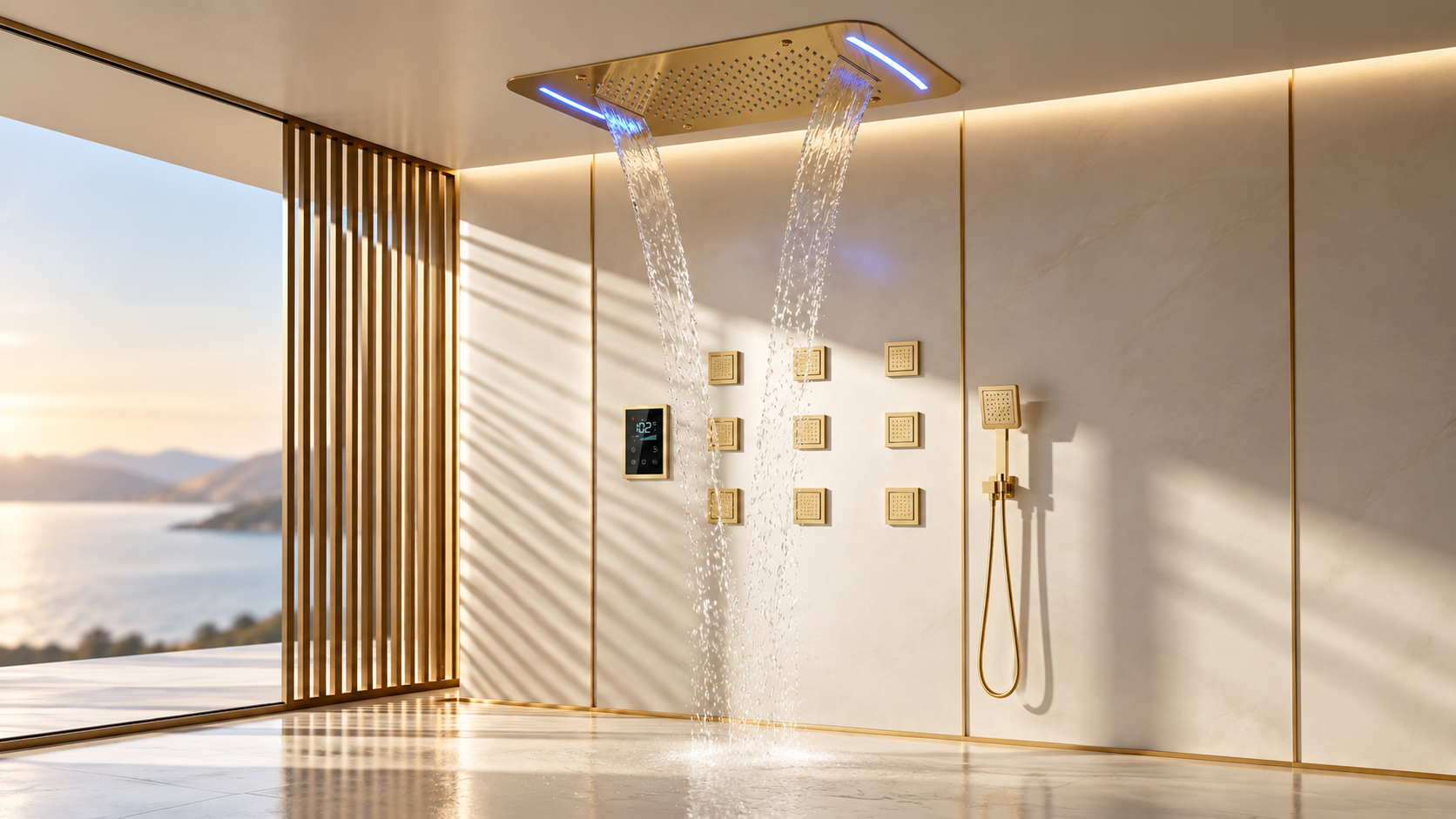 Digital shower systems with body sprays for spa and wellness bathrooms