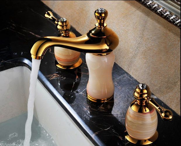 Leo Design Natural Jade Gold Sink Faucet