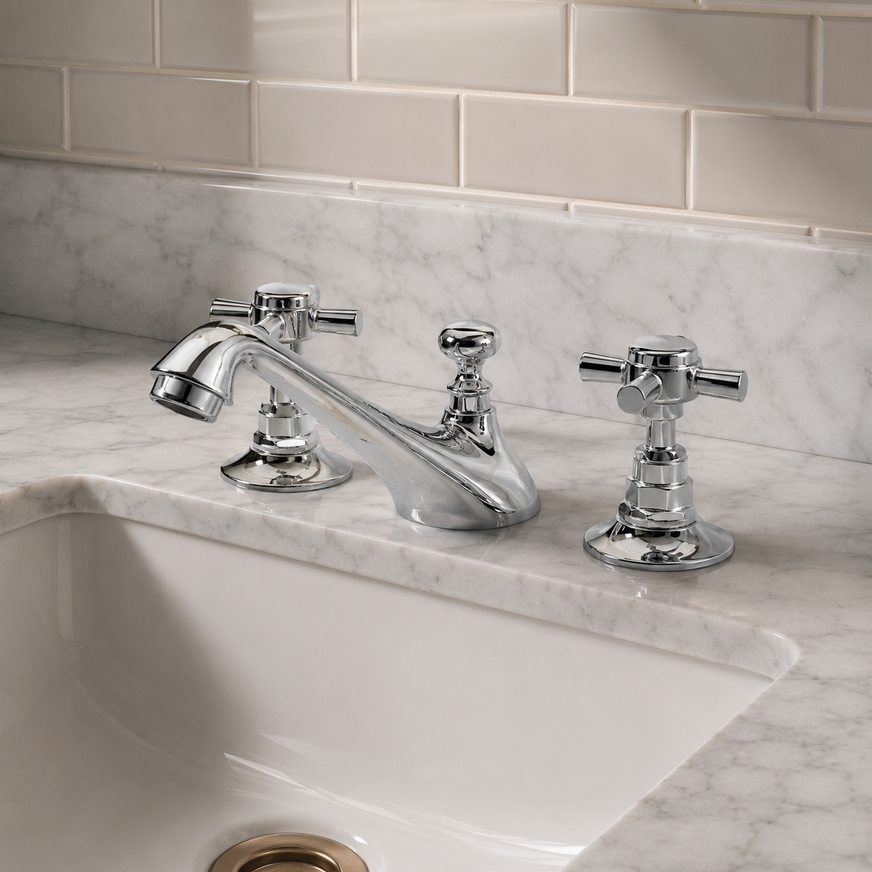 BathSelect Velyra Chrome Prime Dual Handle Deck Mounted Basin Faucet