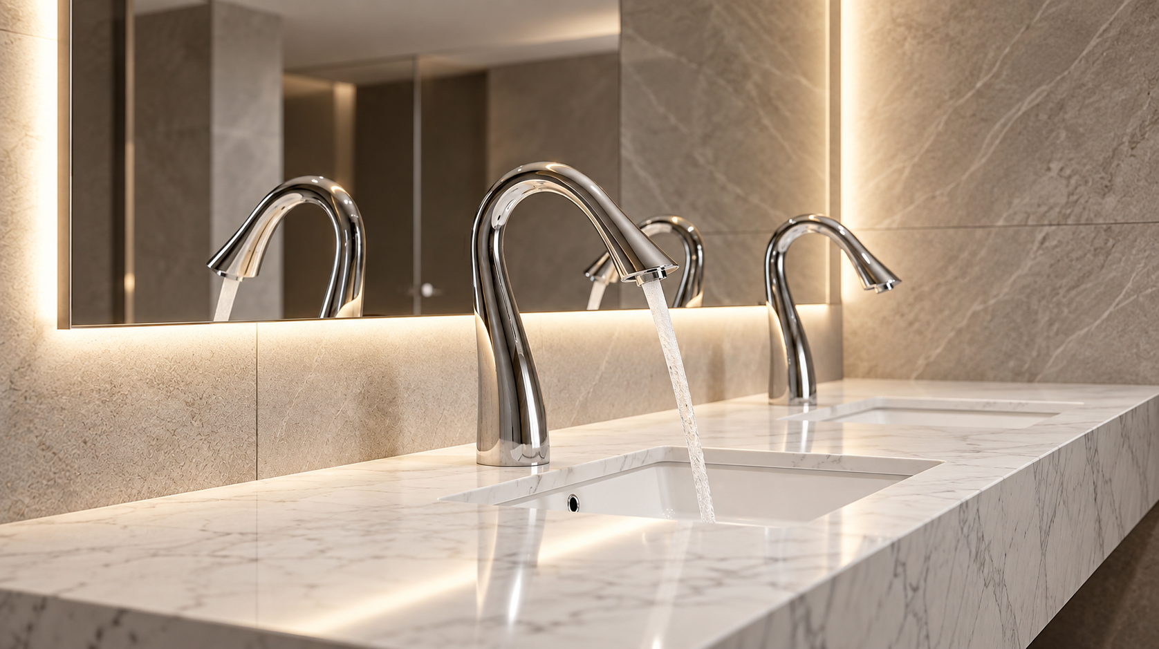 Touchless faucet and soap dispenser systems for hospitality projects