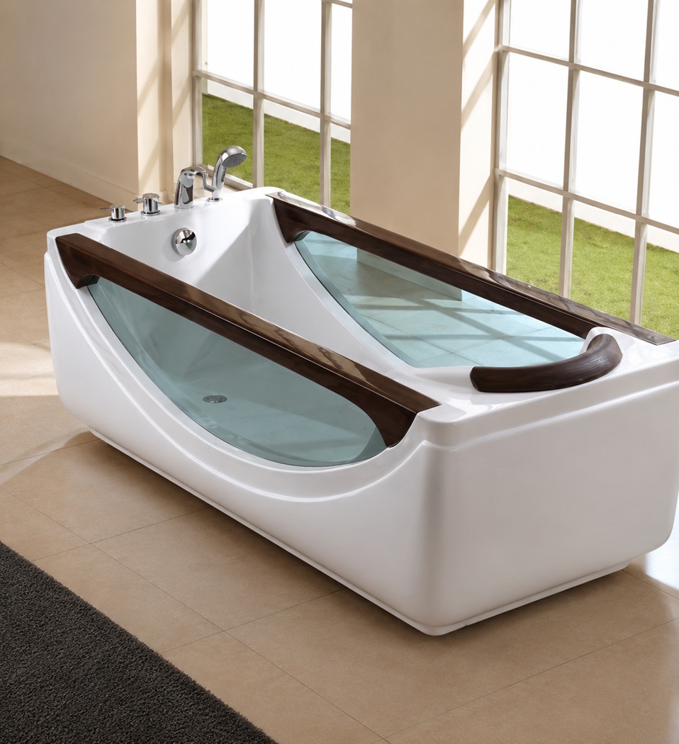 Luxury Dual Glass Panel Whirlpool Bathtub