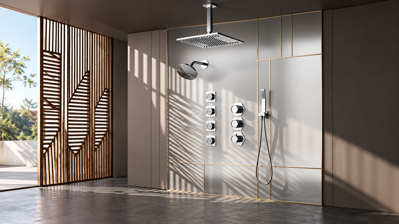 Chrome digital smart shower system for luxury residential bathroom design