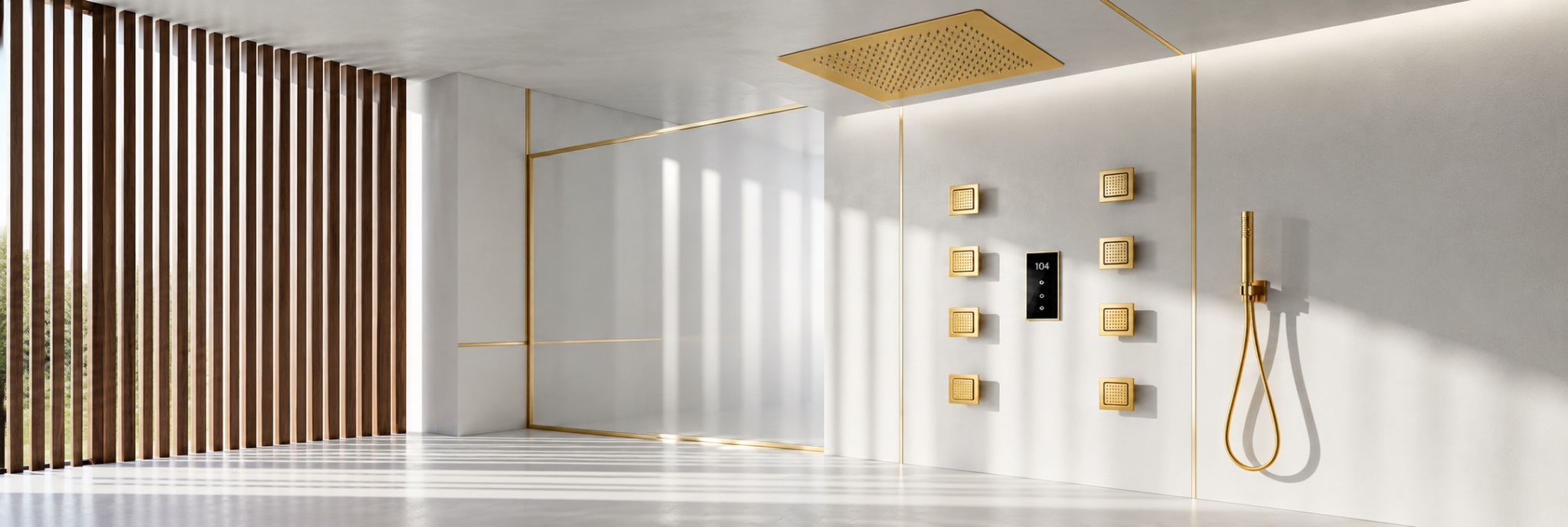 BathSelect brushed gold shower systems with sliding bar