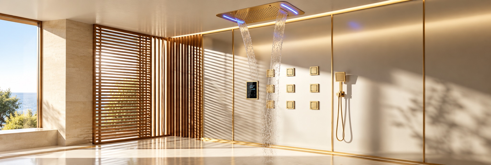 BathSelect digital smart brushed gold shower systems