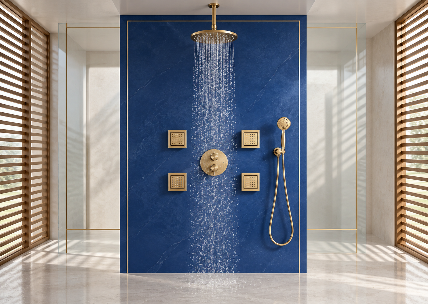 Luxury gold shower systems for premium residential bathrooms