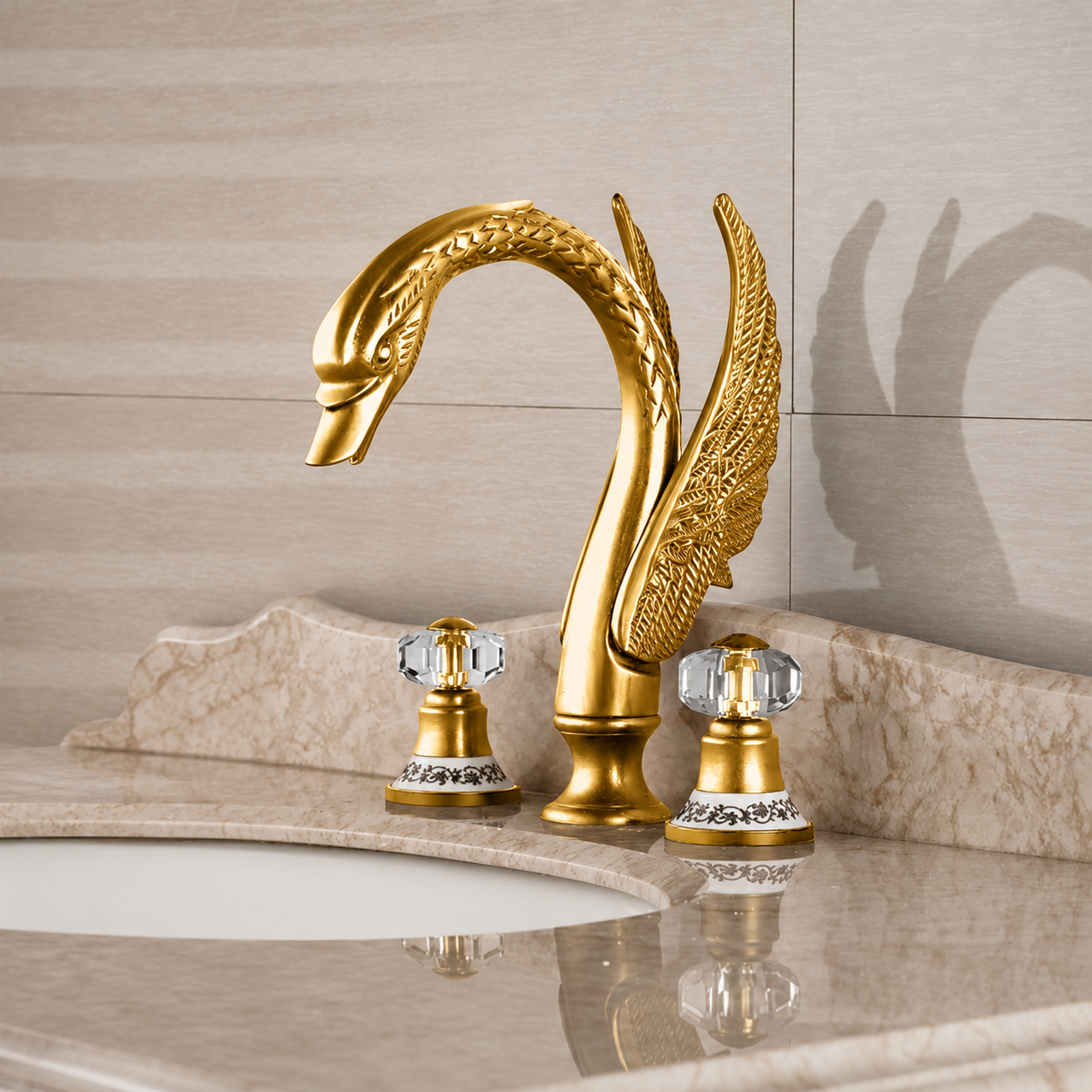 BathSelect Hydrix Prime Gold Essence Three-Hole Deck-Mounted Dual-Handle Bathroom Faucet