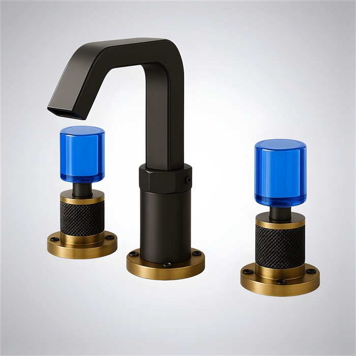 BathSelect Foundry Column matte black and brushed gold luxury faucet