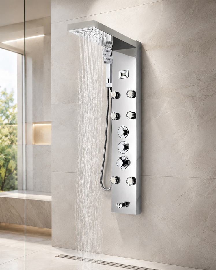 BathSelect Luxury Square Ceiling Rainfall Shower System With Body Jets Handheld Sprayer
