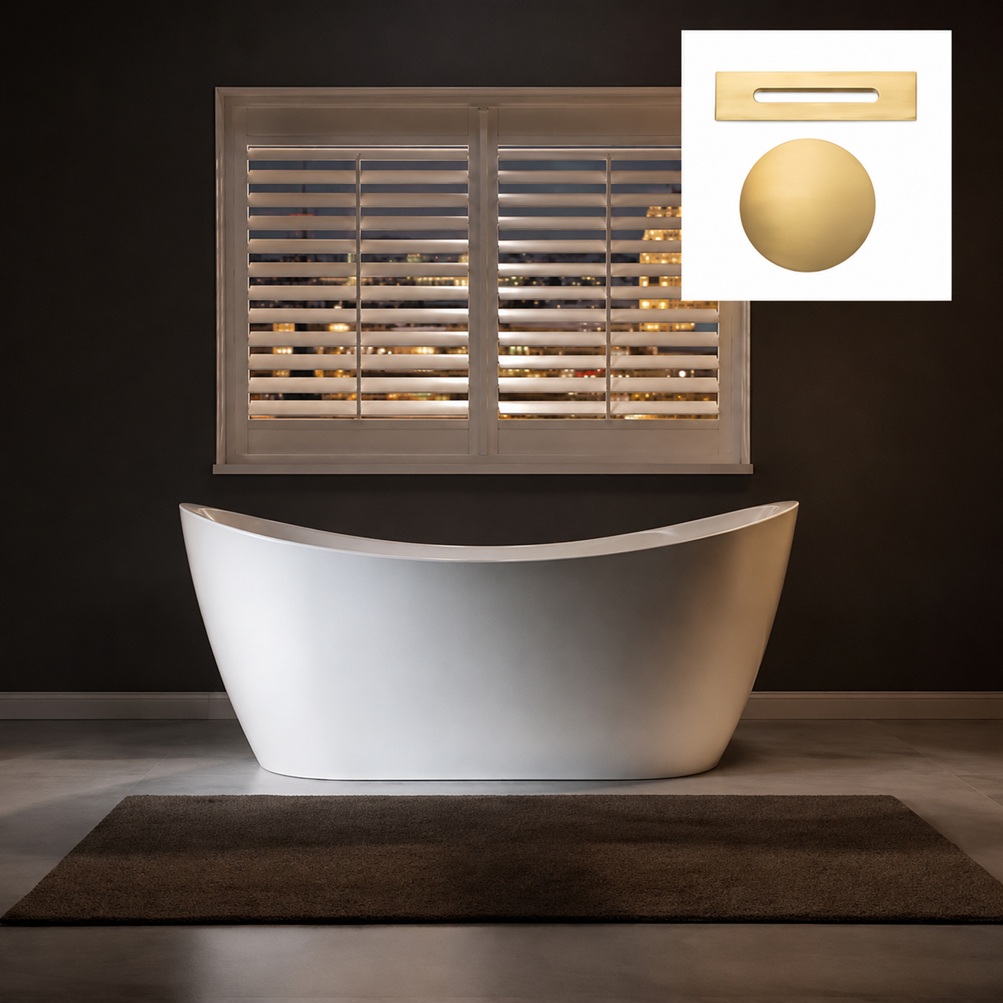 Luxury White Freestanding Bathtub with Brushed Gold Fixtures