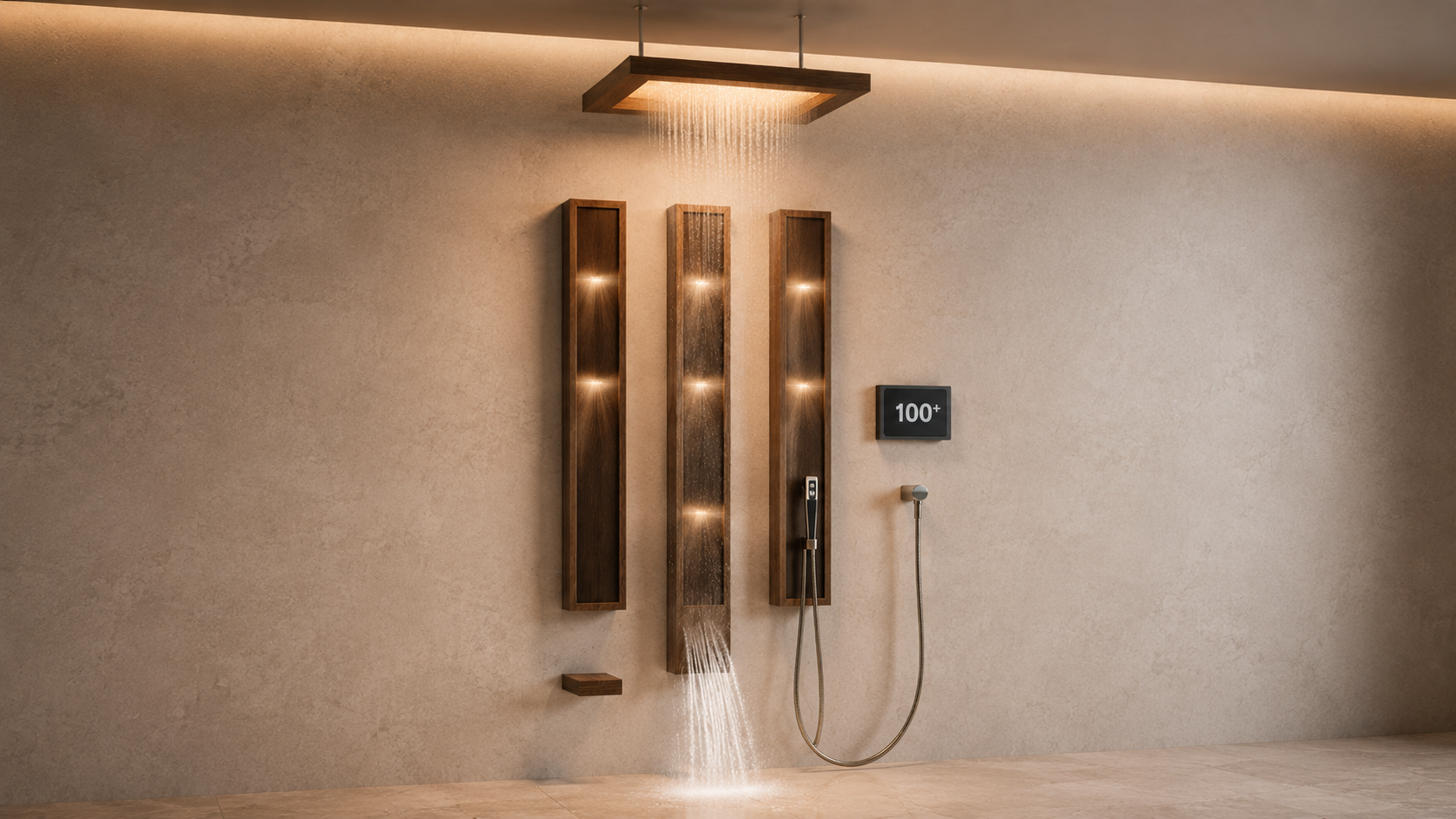 Luxury shower panel systems and full shower systems